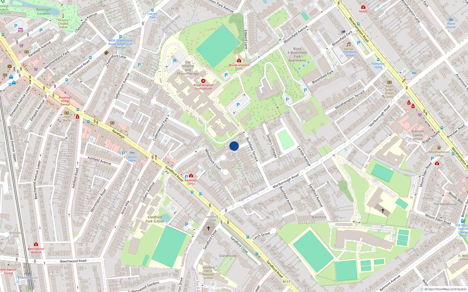 Overhead map showing the location of 3 Bushfield Place, Donnybrook