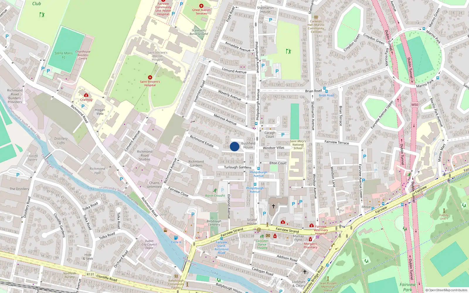 Overhead map showing the location of 3 Bushfield Square, Philipsburgh Avenue, Fairview