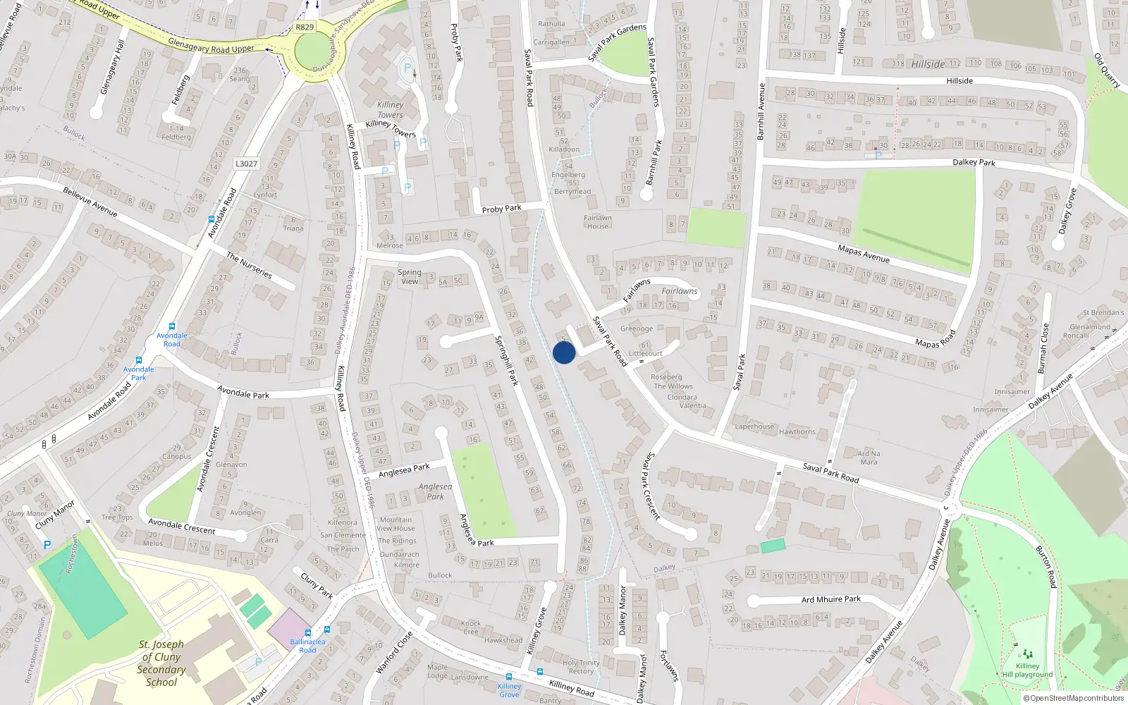 Overhead map showing the location of 3 Caldragh, Dalkey