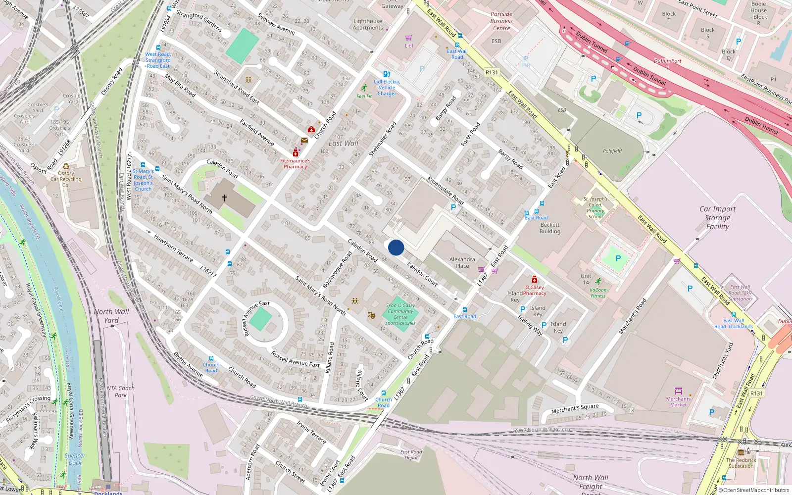 Overhead map showing the location of 3 Caledon Court, East Wall, Dublin 3