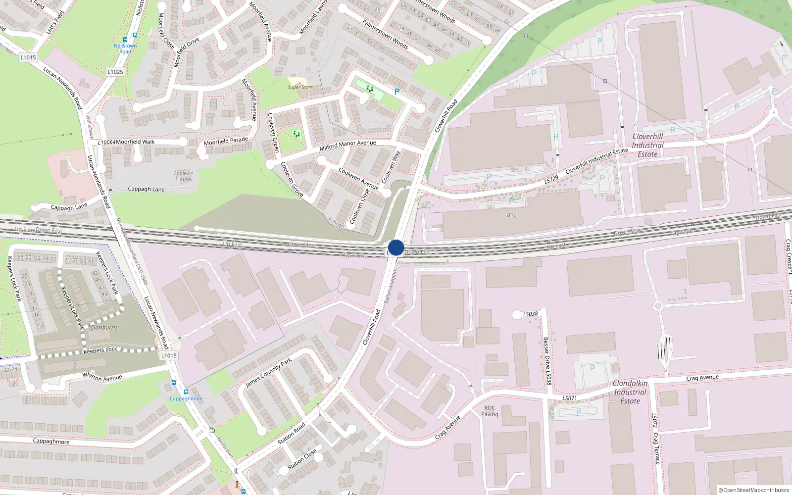 Overhead map showing the location of 3 Canal Way, Station Road, Clondalkin