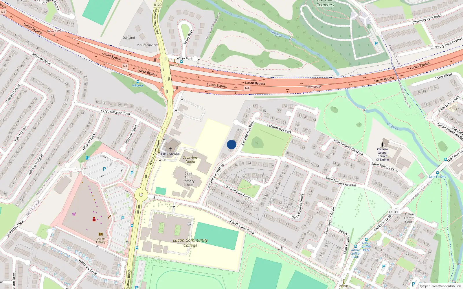 Overhead map showing the location of 3 Cannonbrook Park, Lucan, Dublin