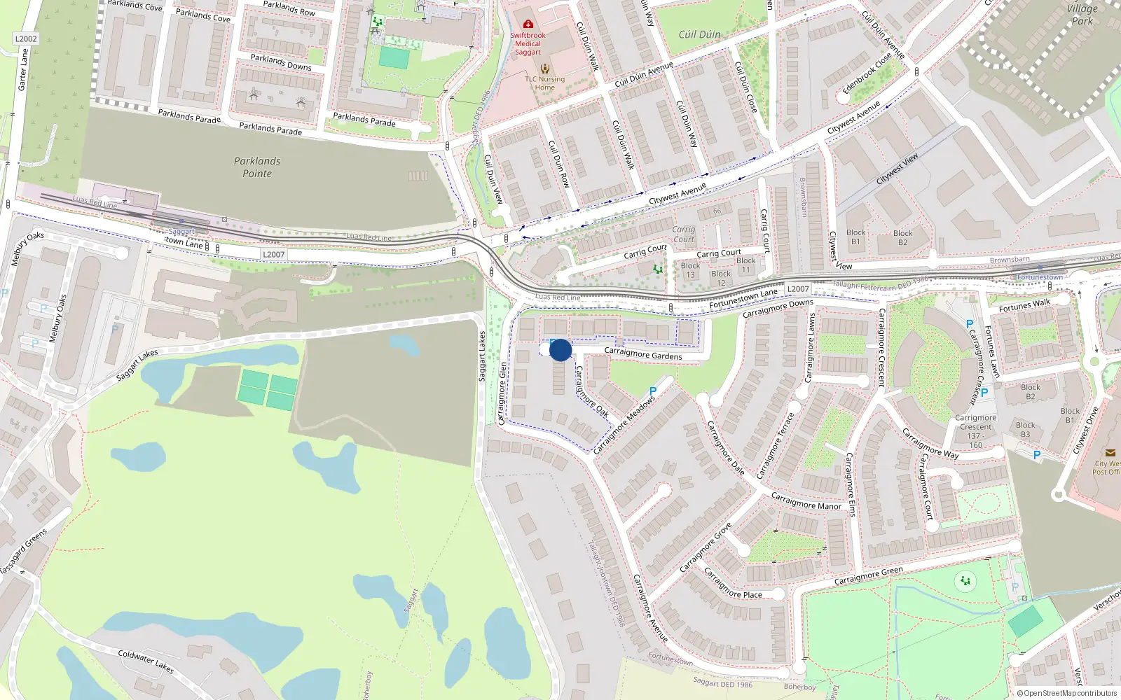 Overhead map showing the location of 3 Carrigmore Gardens, Saggart