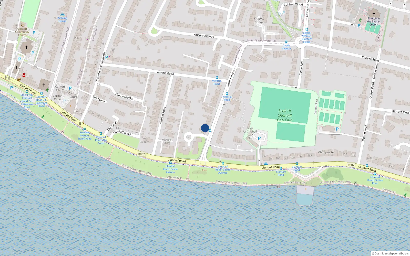 Overhead map showing the location of 3 Castle Avenue, Clontarf, Dublin 3