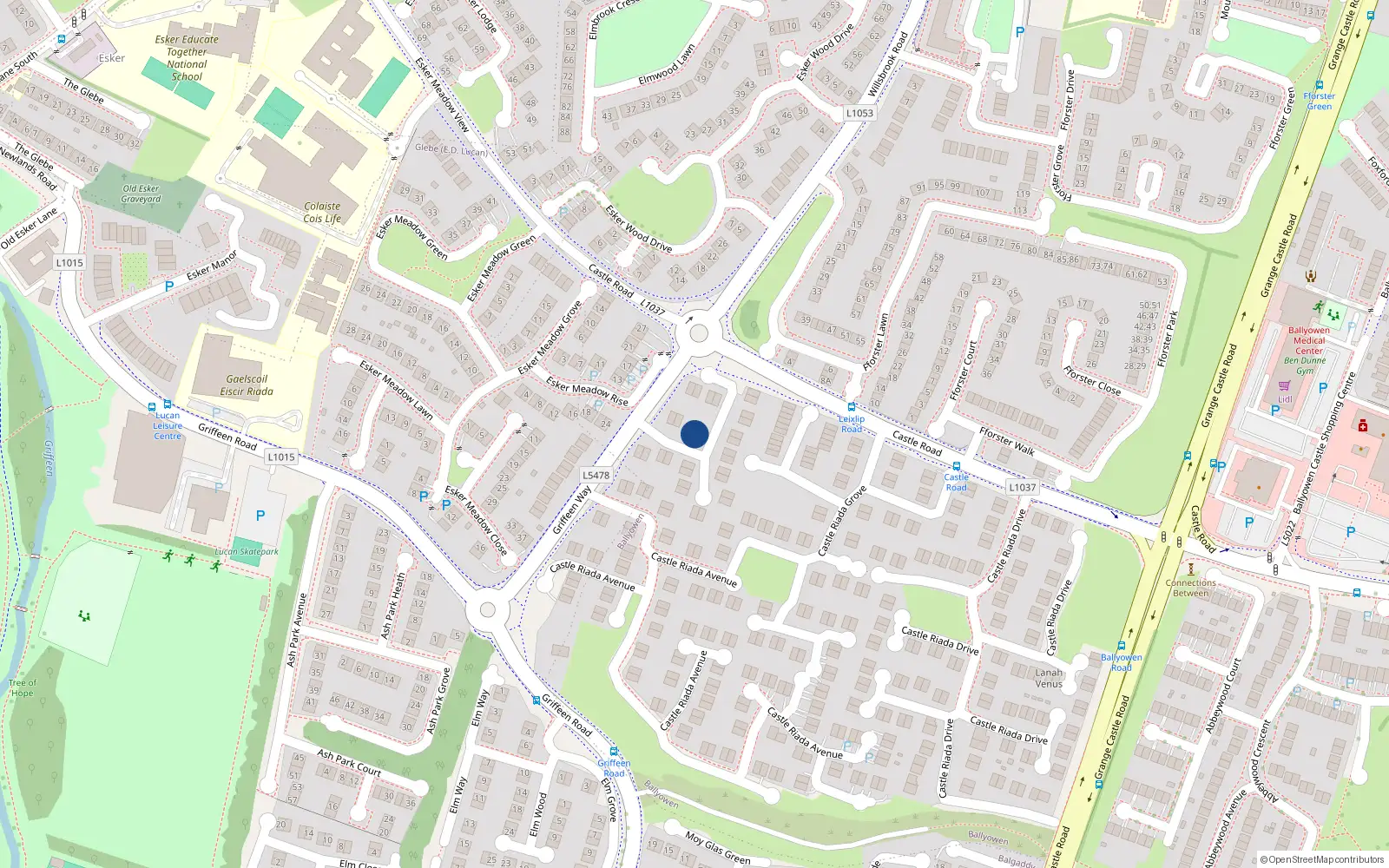 Overhead map showing the location of 3 Castle Riada Crescent, Lucan