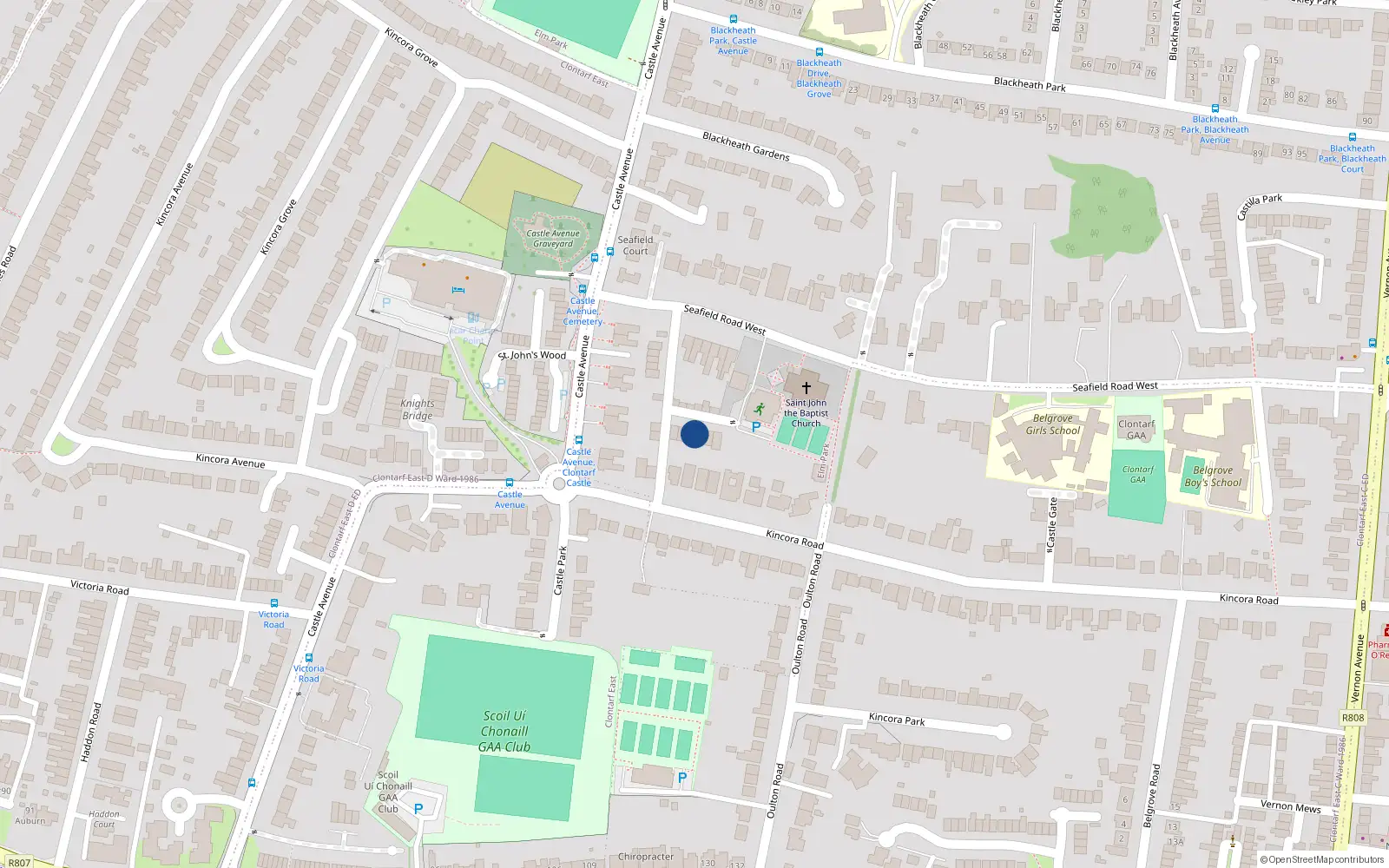Overhead map showing the location of 3 Castle View, Kincora Road, Clontarf