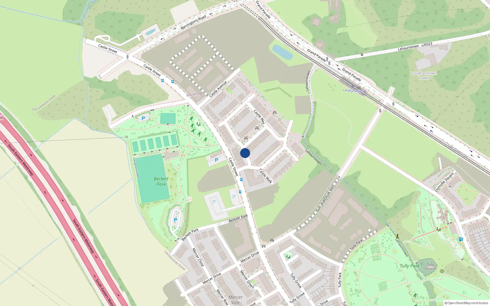 Overhead map showing the location of 3 Castle Way, Laughanstown