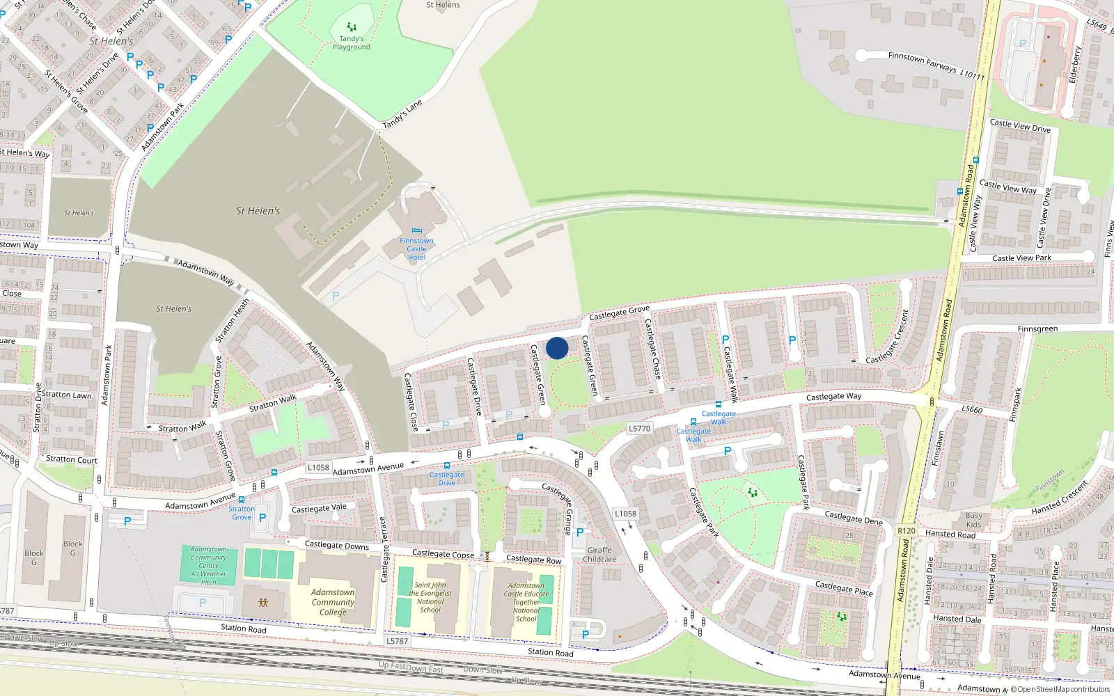Overhead map showing the location of 3 Castlegate Green, Lucan