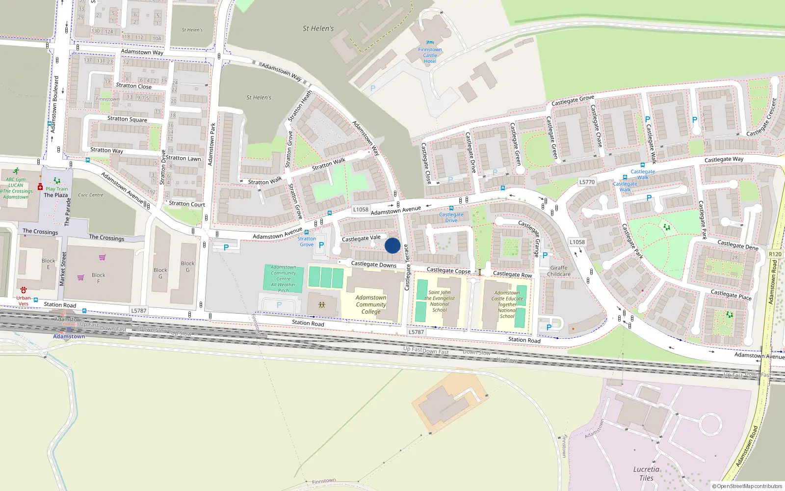 Overhead map showing the location of 3 Castlegate Vale, Adamstown