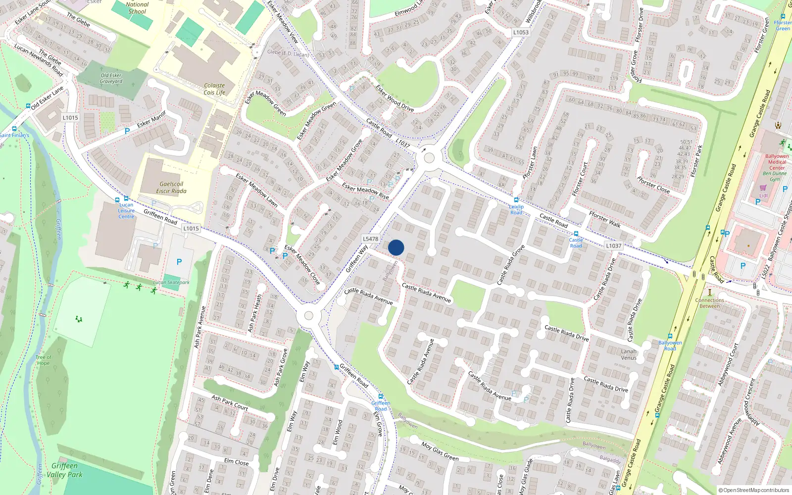 Overhead map showing the location of 3 Castleriada Avenue, Lucan, Dublin