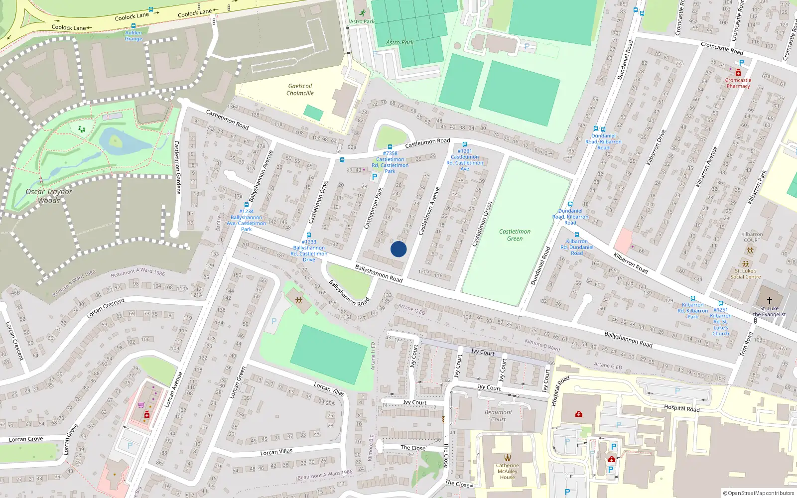 Overhead map showing the location of 3 Castletimon Avenue, Kilmore, Coolock