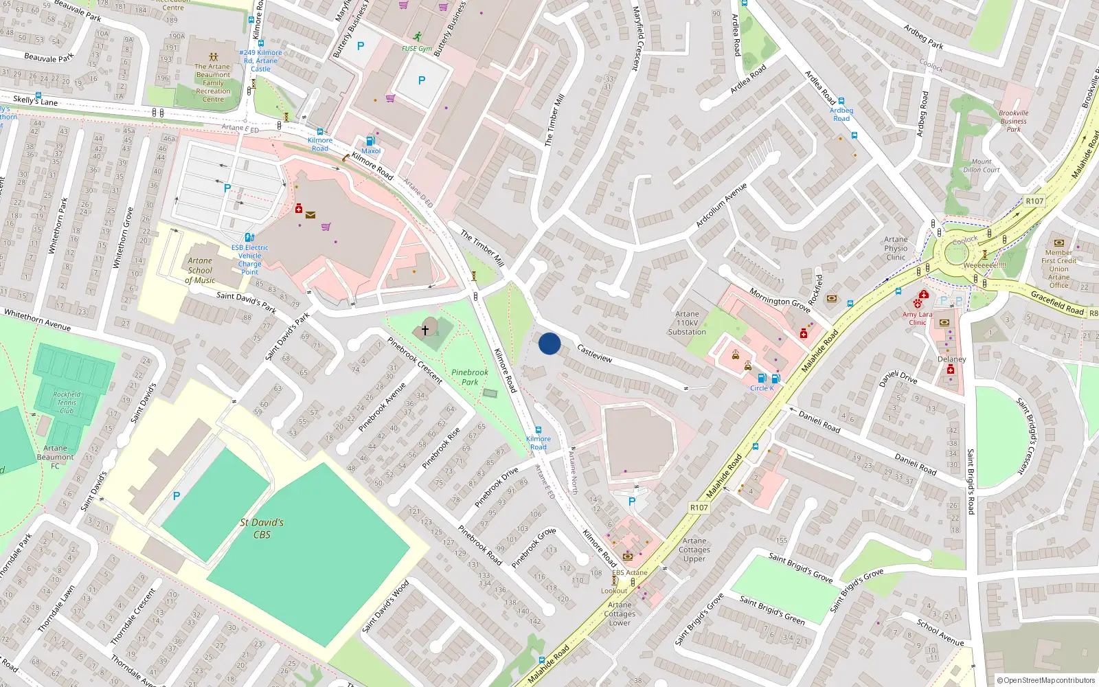 Overhead map showing the location of 3 Castleview Walk, Artane, Dublin5