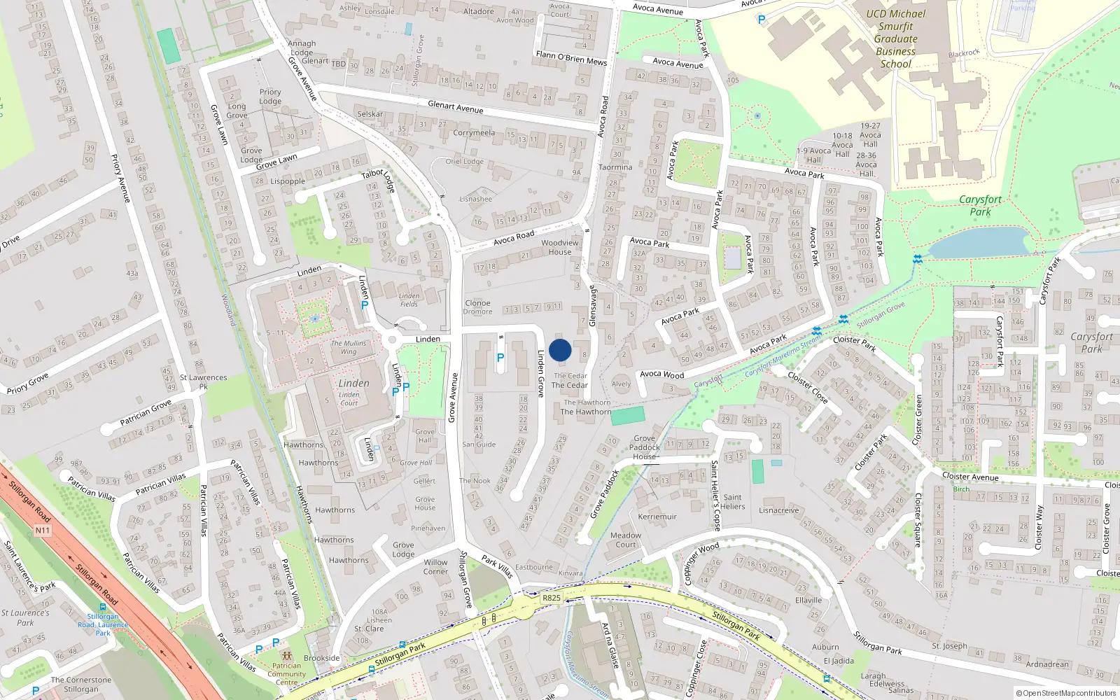 Overhead map showing the location of 3 Cedar Cottages, Linden Grove, Blackrock