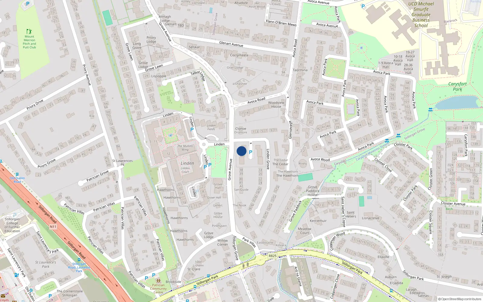 Overhead map showing the location of 3 Cedar Square, Grove Avenue, Blackrock