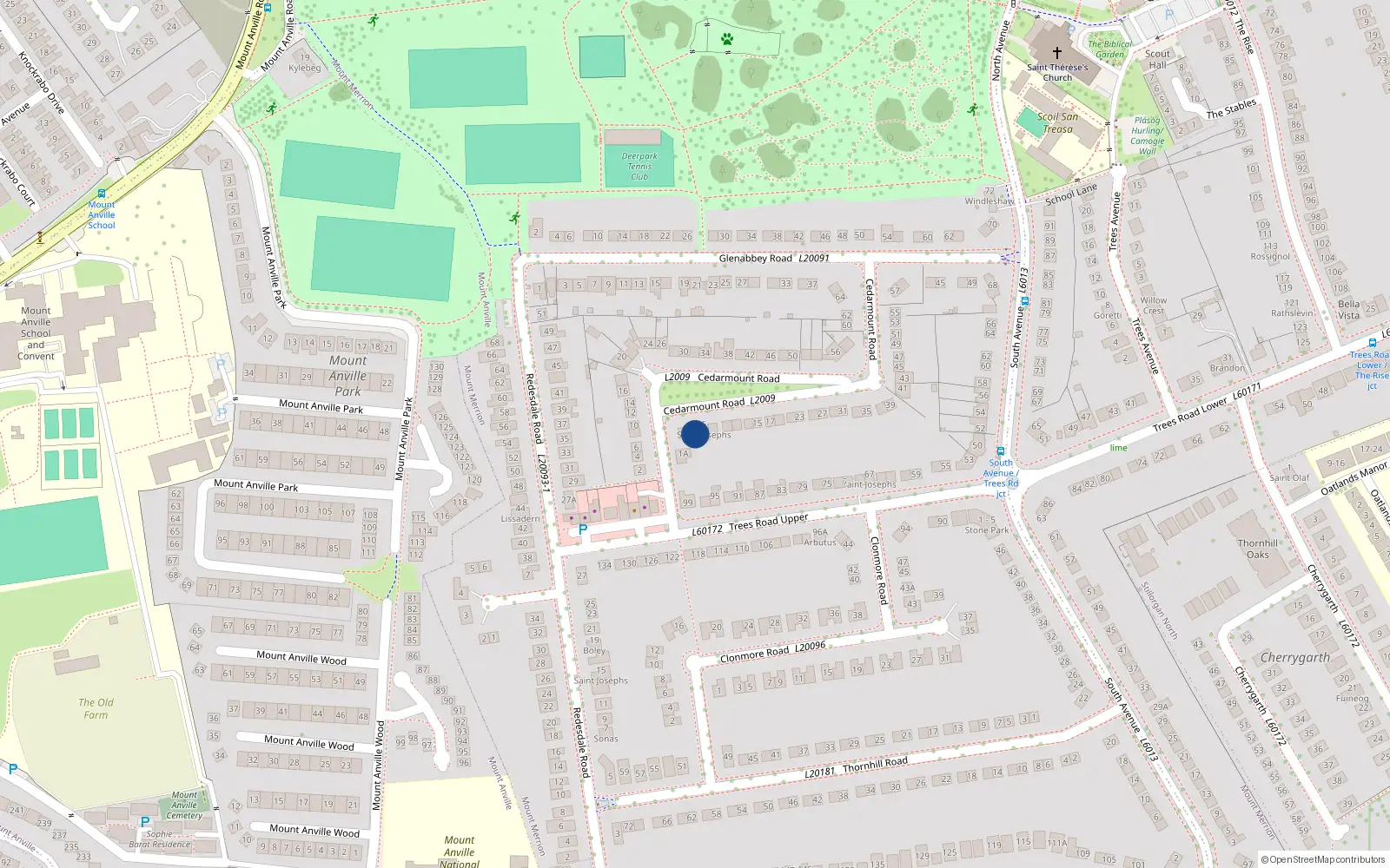 Overhead map showing the location of 3 Cedarmount Road, Blackrock