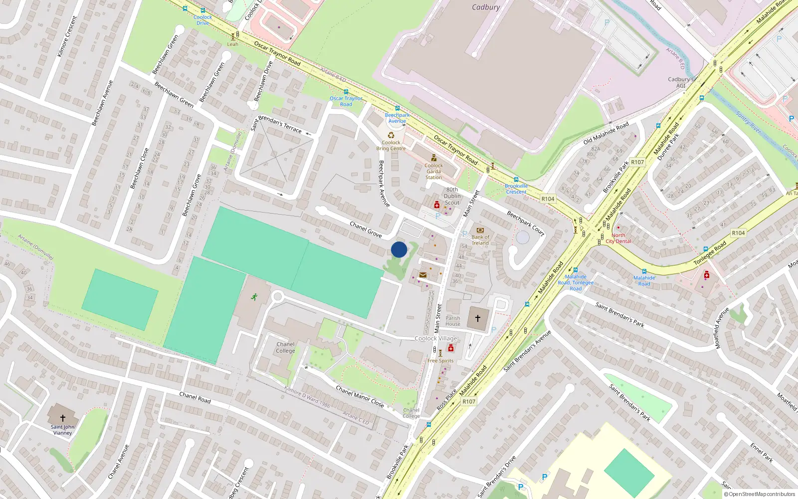 Overhead map showing the location of 3 Chanel Grove, Coolock, Dublin 5