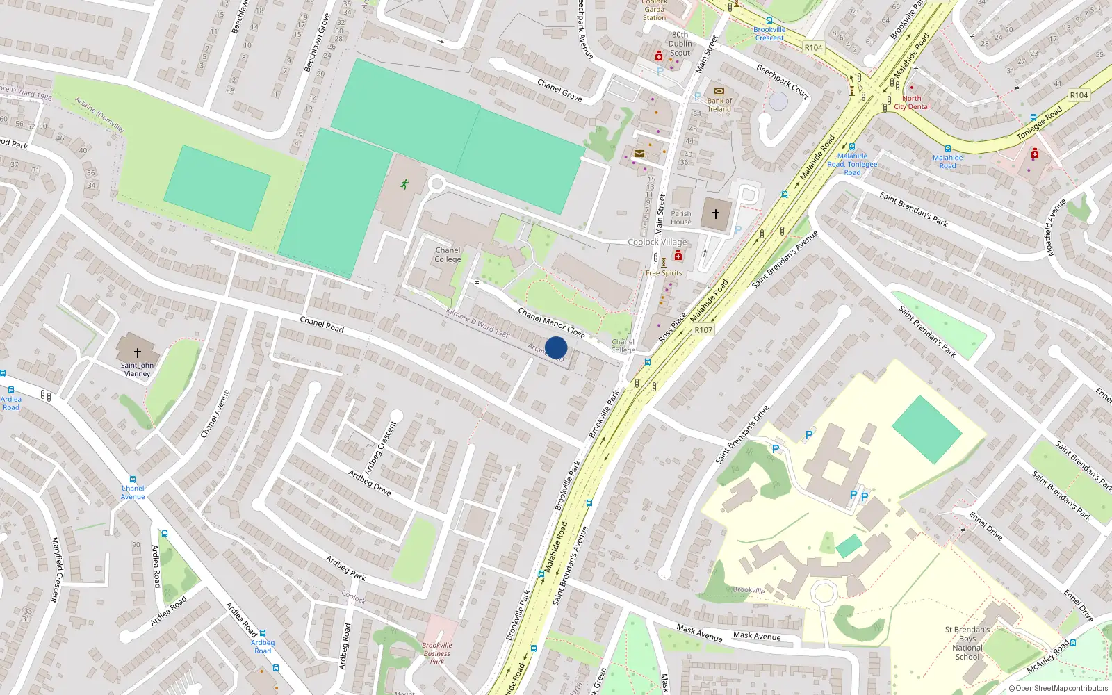 Overhead map showing the location of 3 Chanel Manor Close, Dublin 5