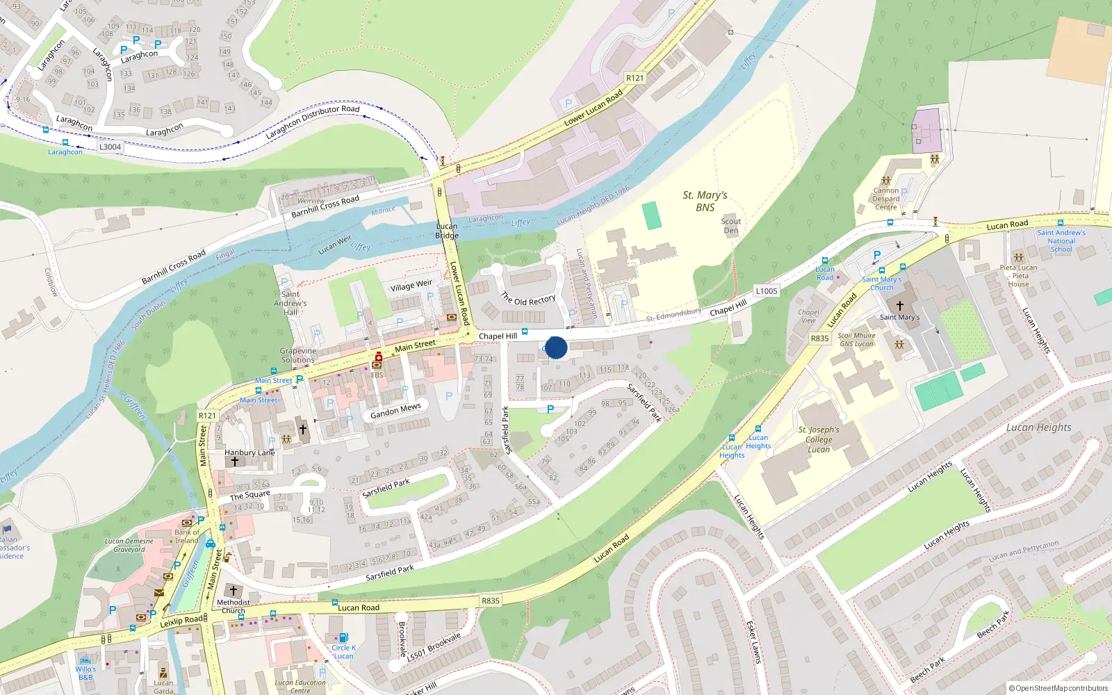 Overhead map showing the location of 3 Chapel Hill, Lucan, Co Dublin