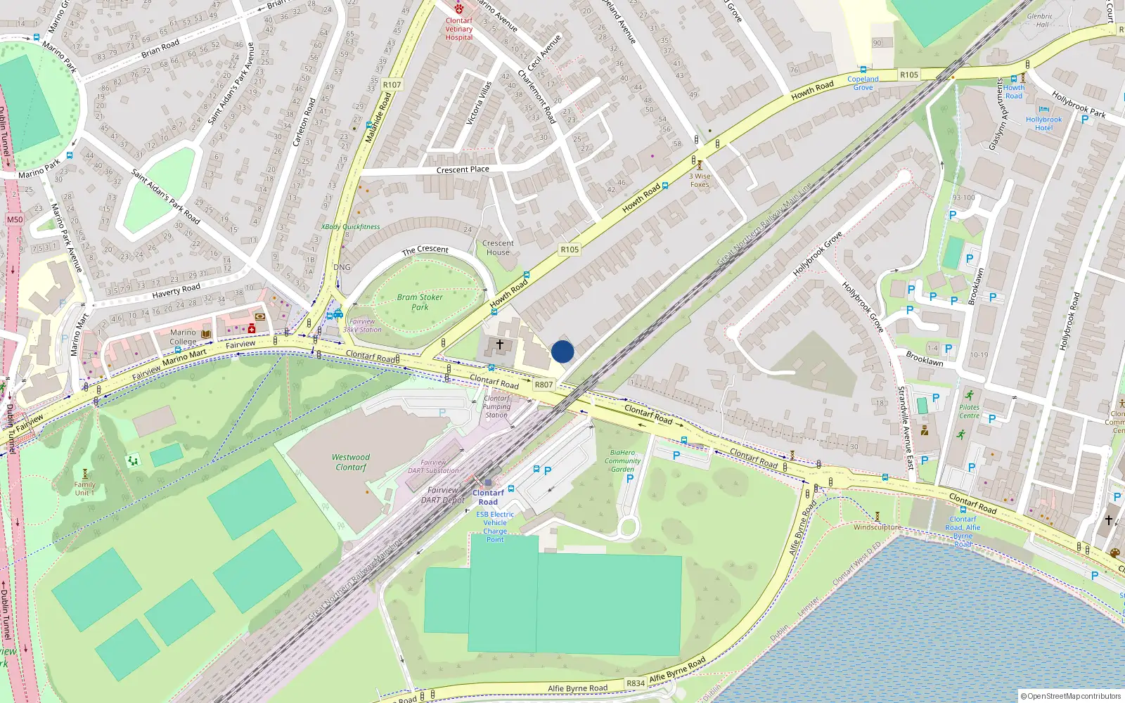 Overhead map showing the location of 3 Charlemont Lane, Clontarf, Dublin 3