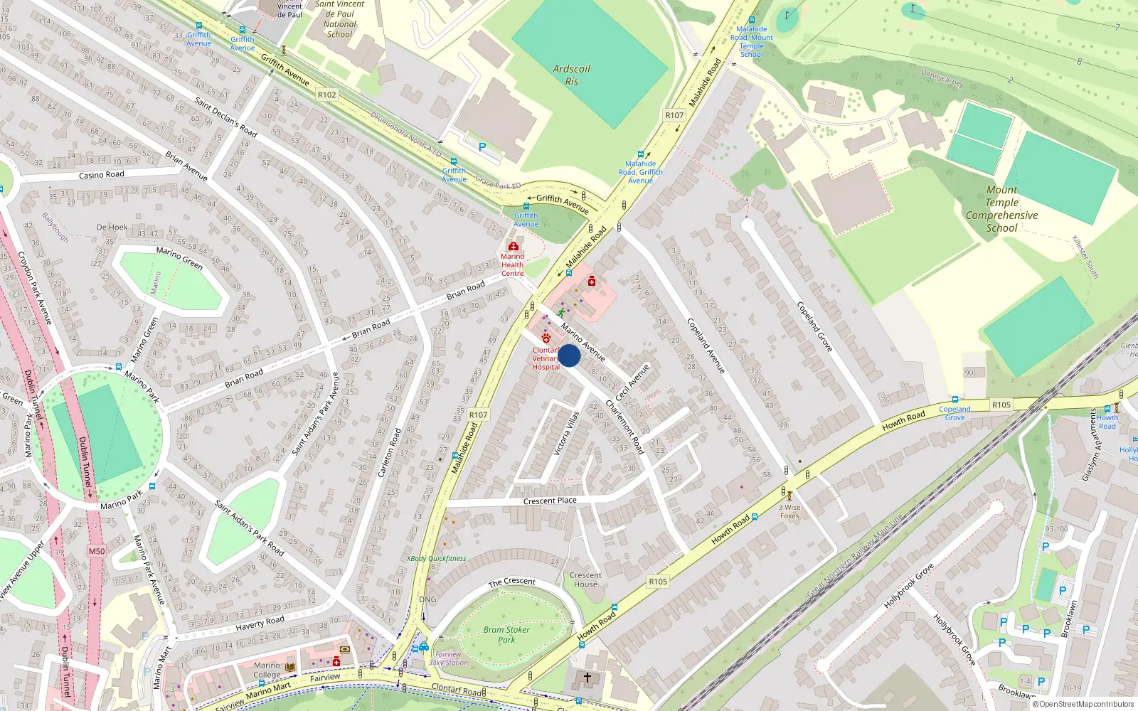 Overhead map showing the location of 3 Charlemont Road, Clontarf, Dublin 3