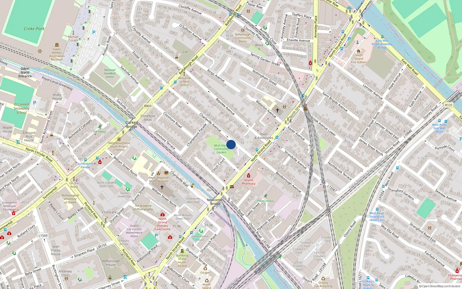 Overhead map showing the location of 3 Charleville Avenue, Dublin