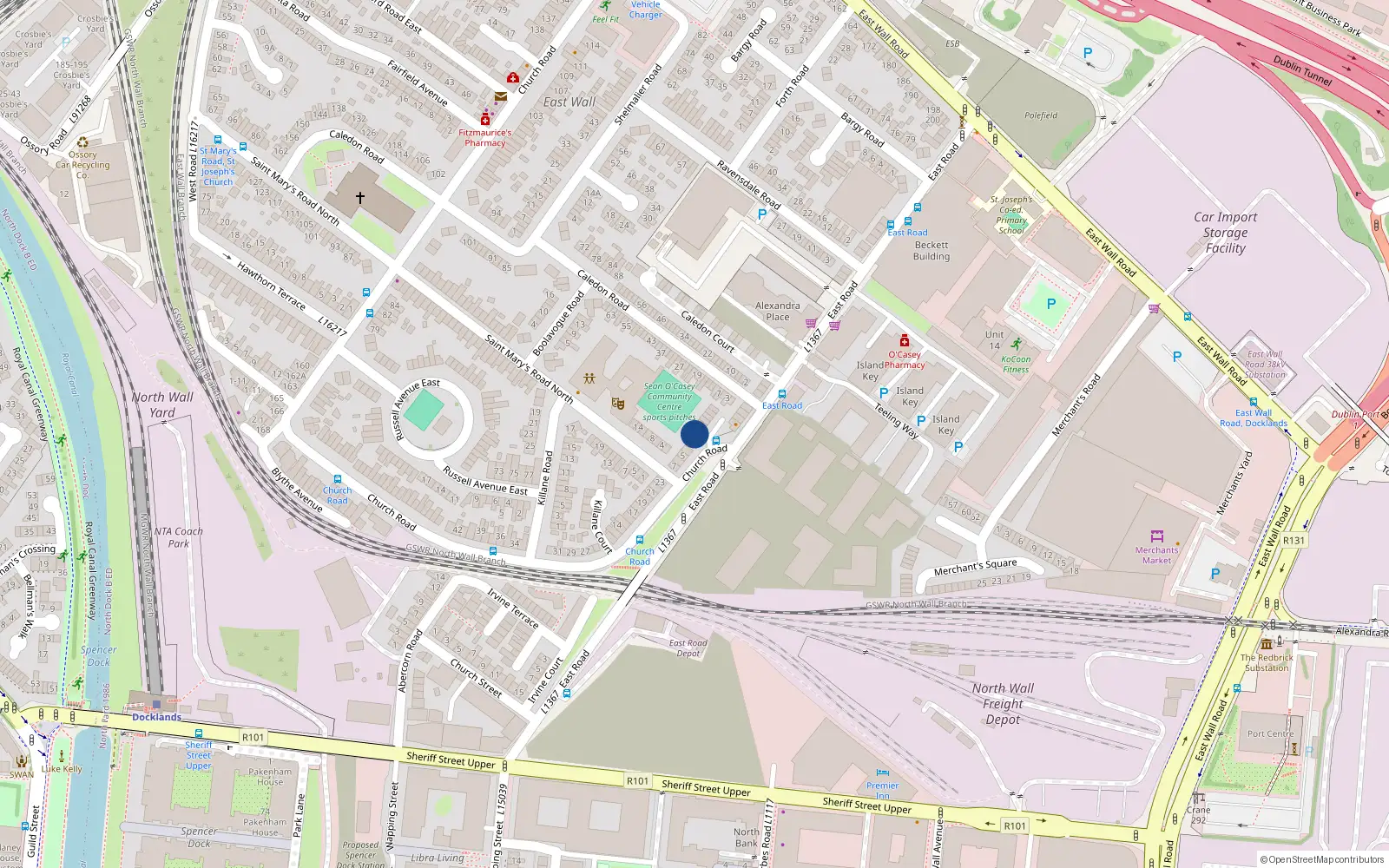 Overhead map showing the location of 3 Church Court, Eastwall, Dublin 3
