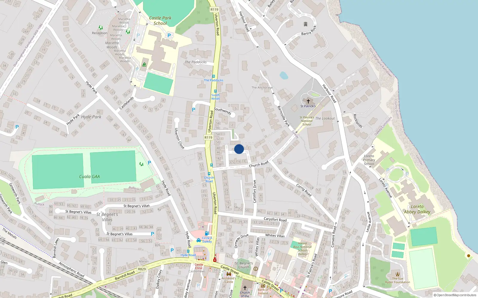 Overhead map showing the location of 3 Church Hill Mews, Dalkey