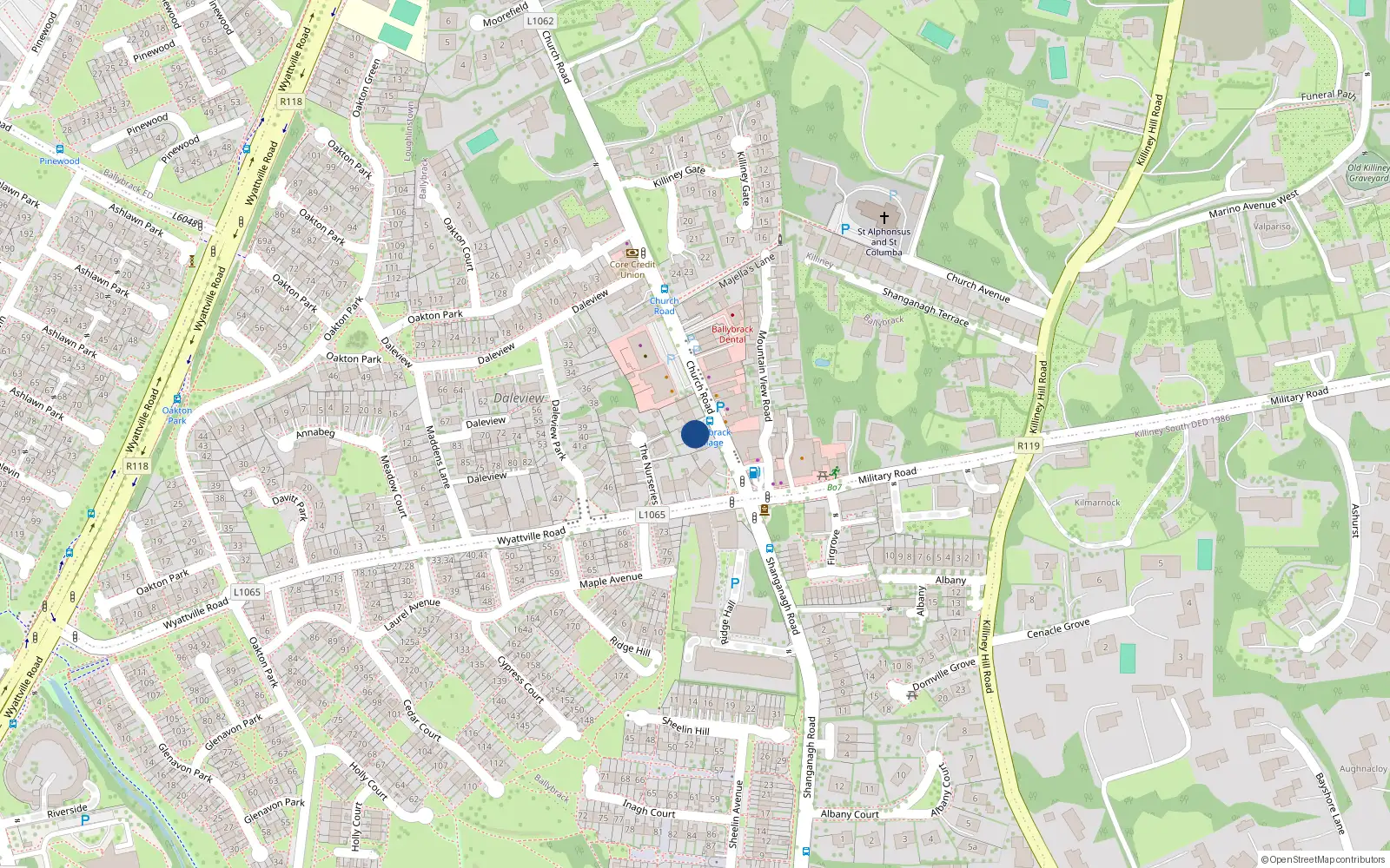 Overhead map showing the location of 3 Church Road, Ballybrack, Dublin