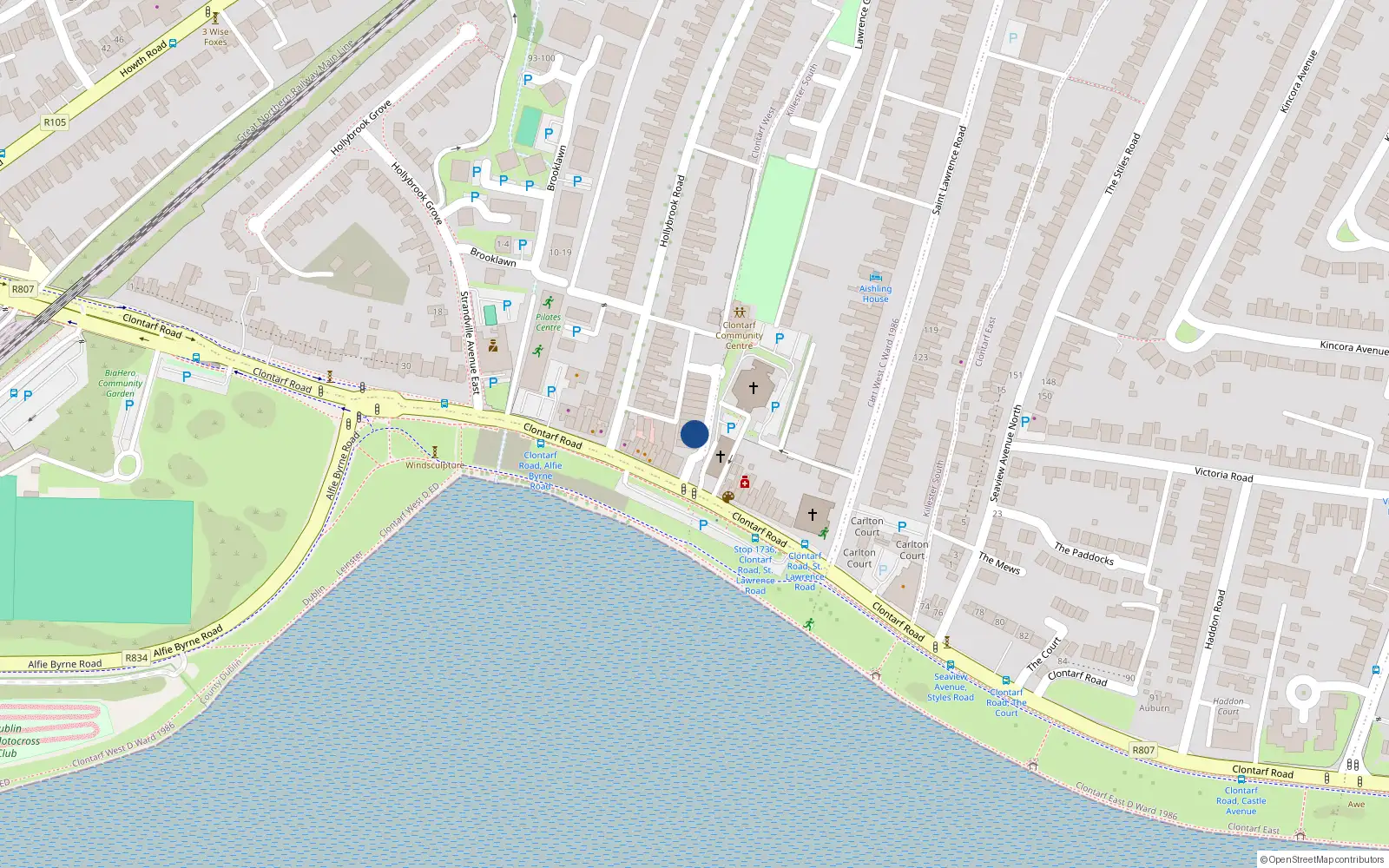 Overhead map showing the location of 3 Churchfield, 59/60 Clontarf Road, Dublin 3