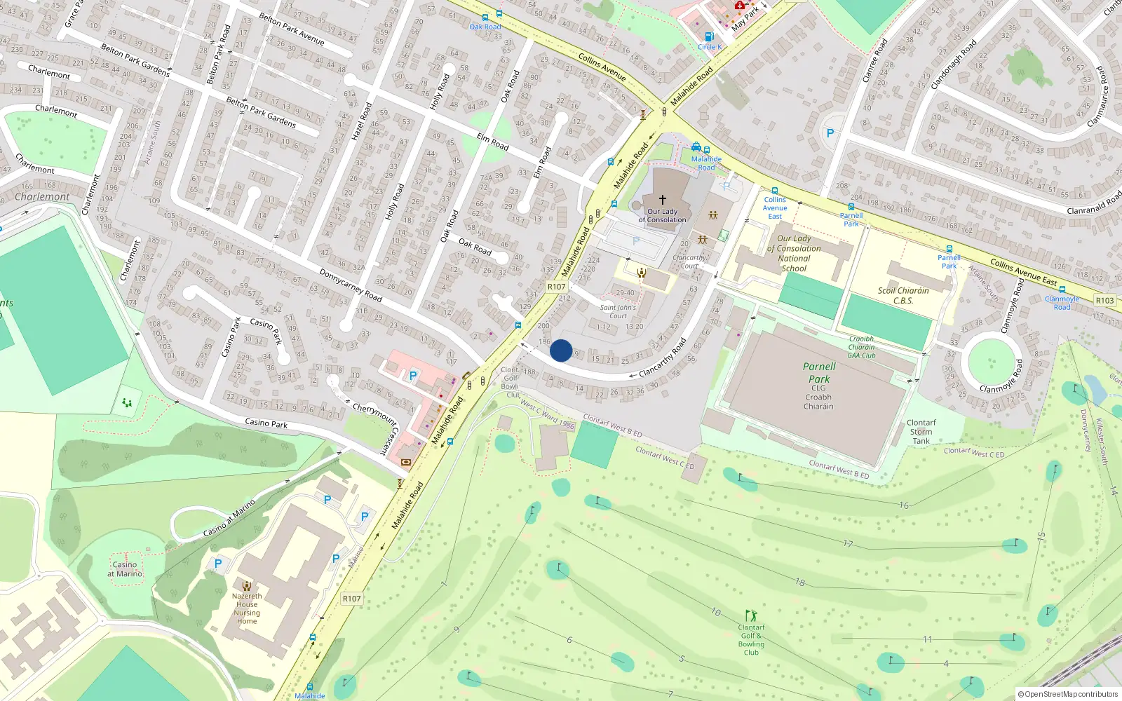 Overhead map showing the location of 3 Clancarthy Road, Donnycarney, Dublin 5