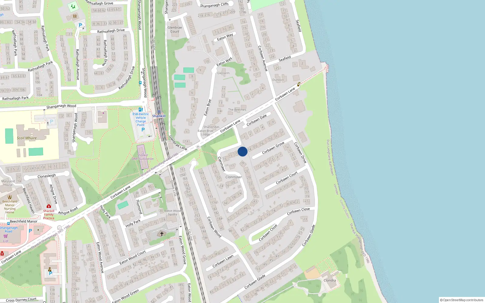 Overhead map showing the location of 3 Clanmawr, Dublin 18