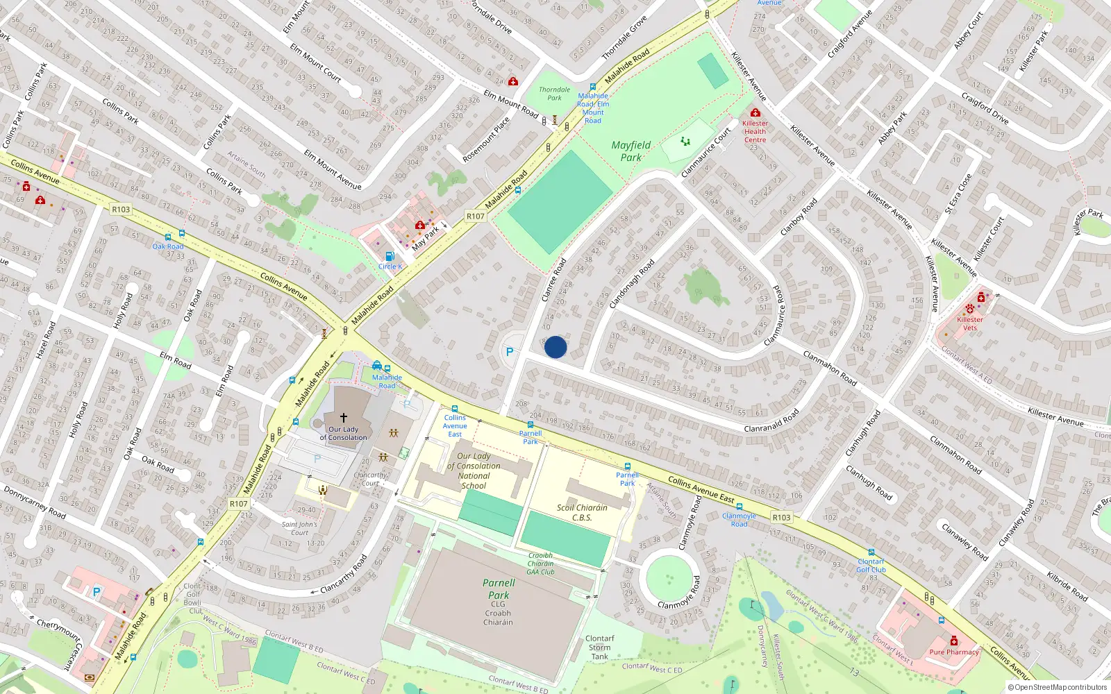 Overhead map showing the location of 3 Clanronald Road, Donnycarney, Dublin 5