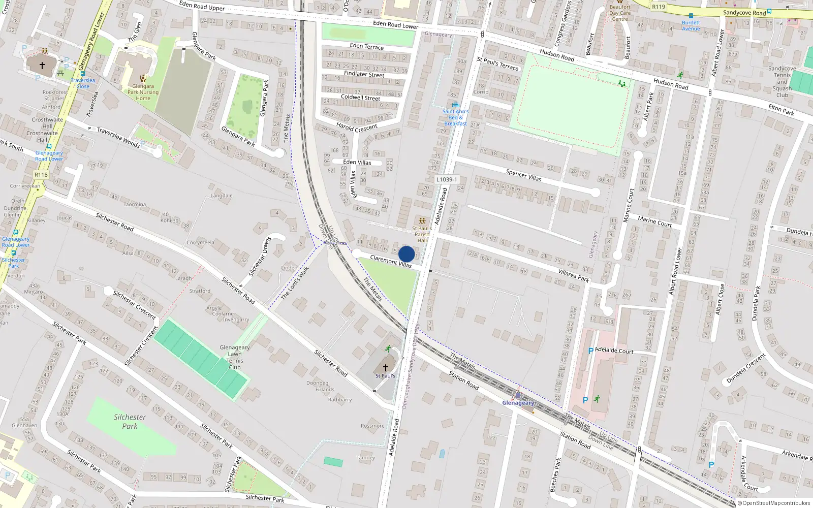 Overhead map showing the location of 3 Claremont Villas, Dublin