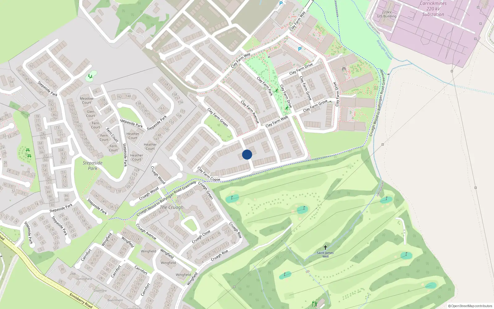 Overhead map showing the location of 3 Clay Farm Copse, Kilgobbin