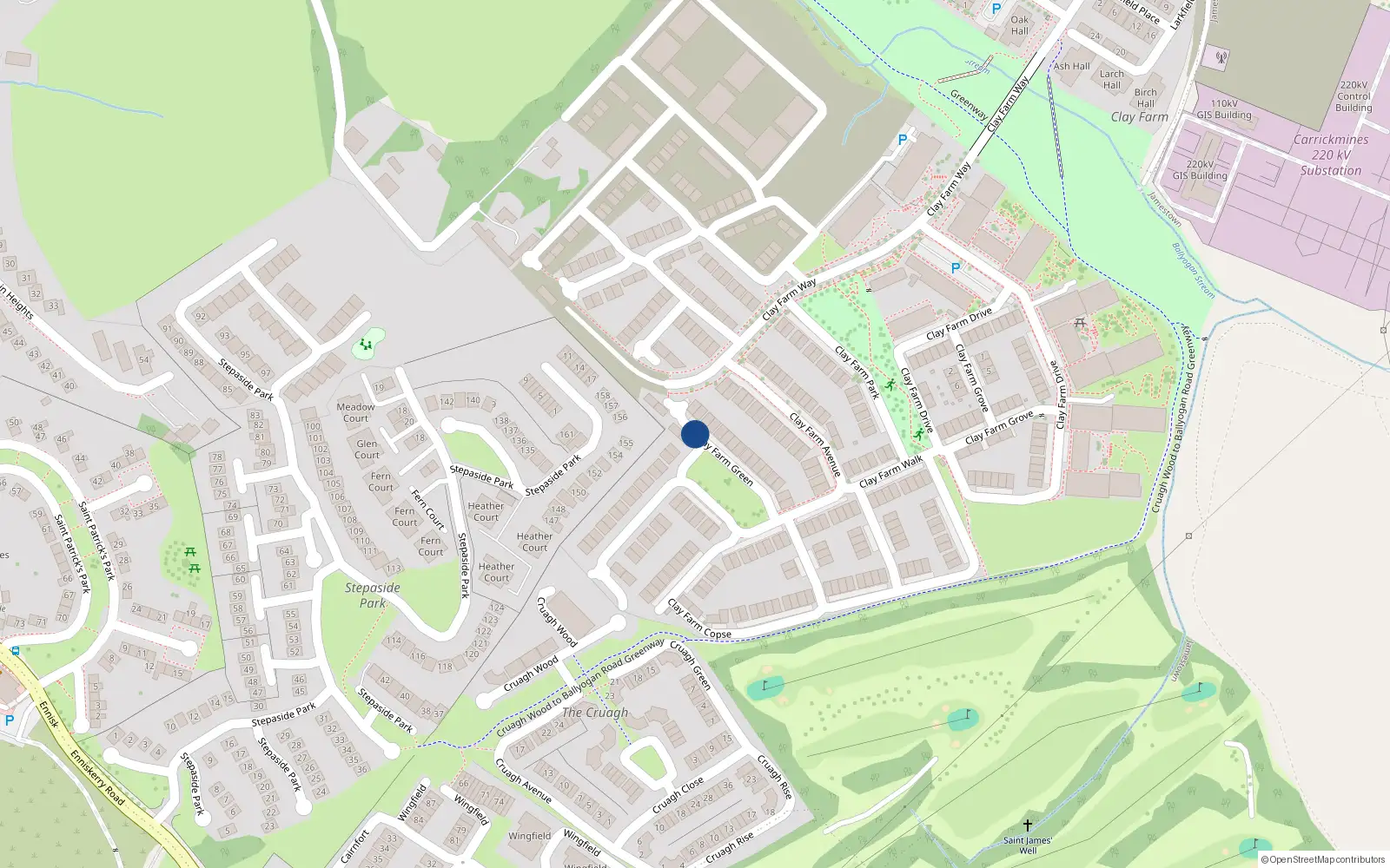 Overhead map showing the location of 3 Clay Farm Green, Kilgobbin