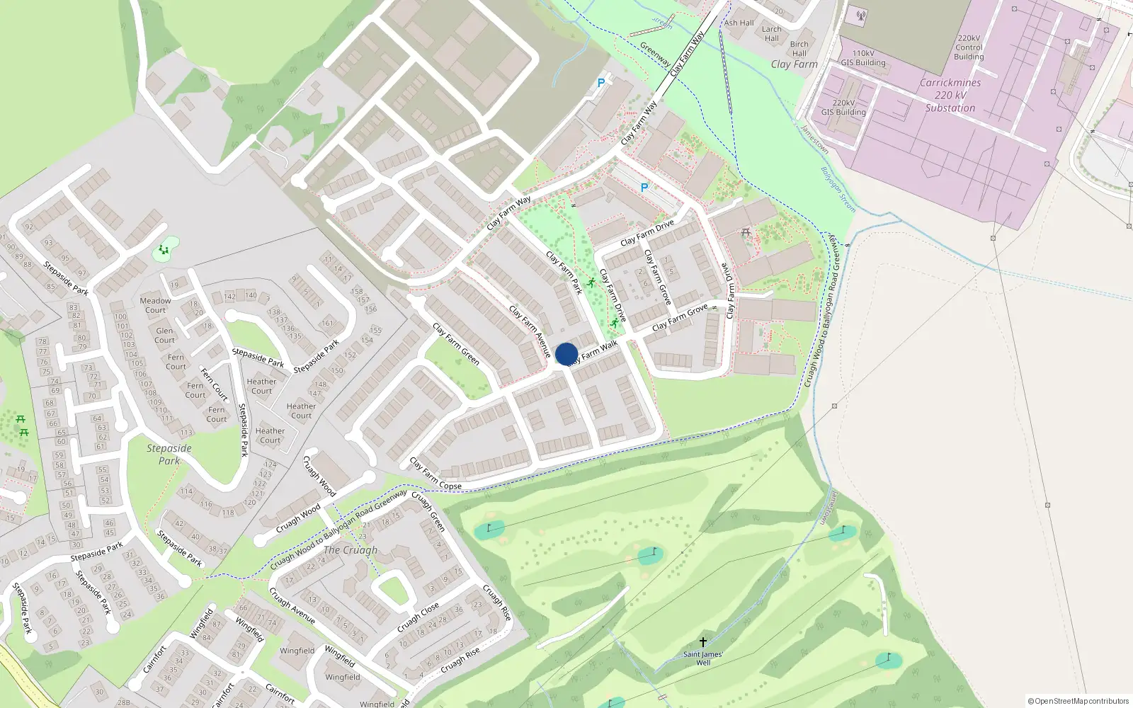 Overhead map showing the location of 3 Clay Farm Walk, Kilgobbin