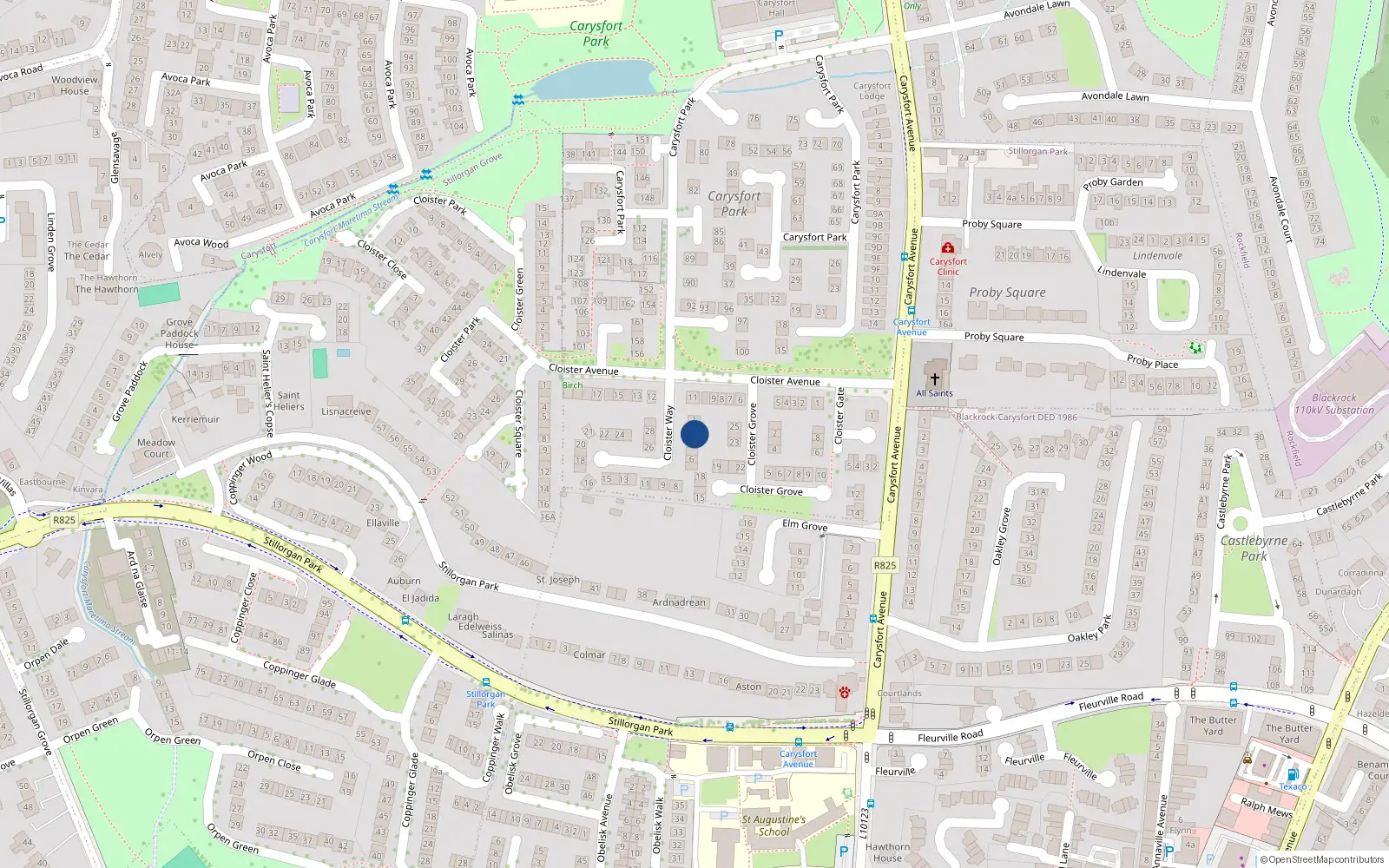 Overhead map showing the location of 3 Cloister Way, Blackrock