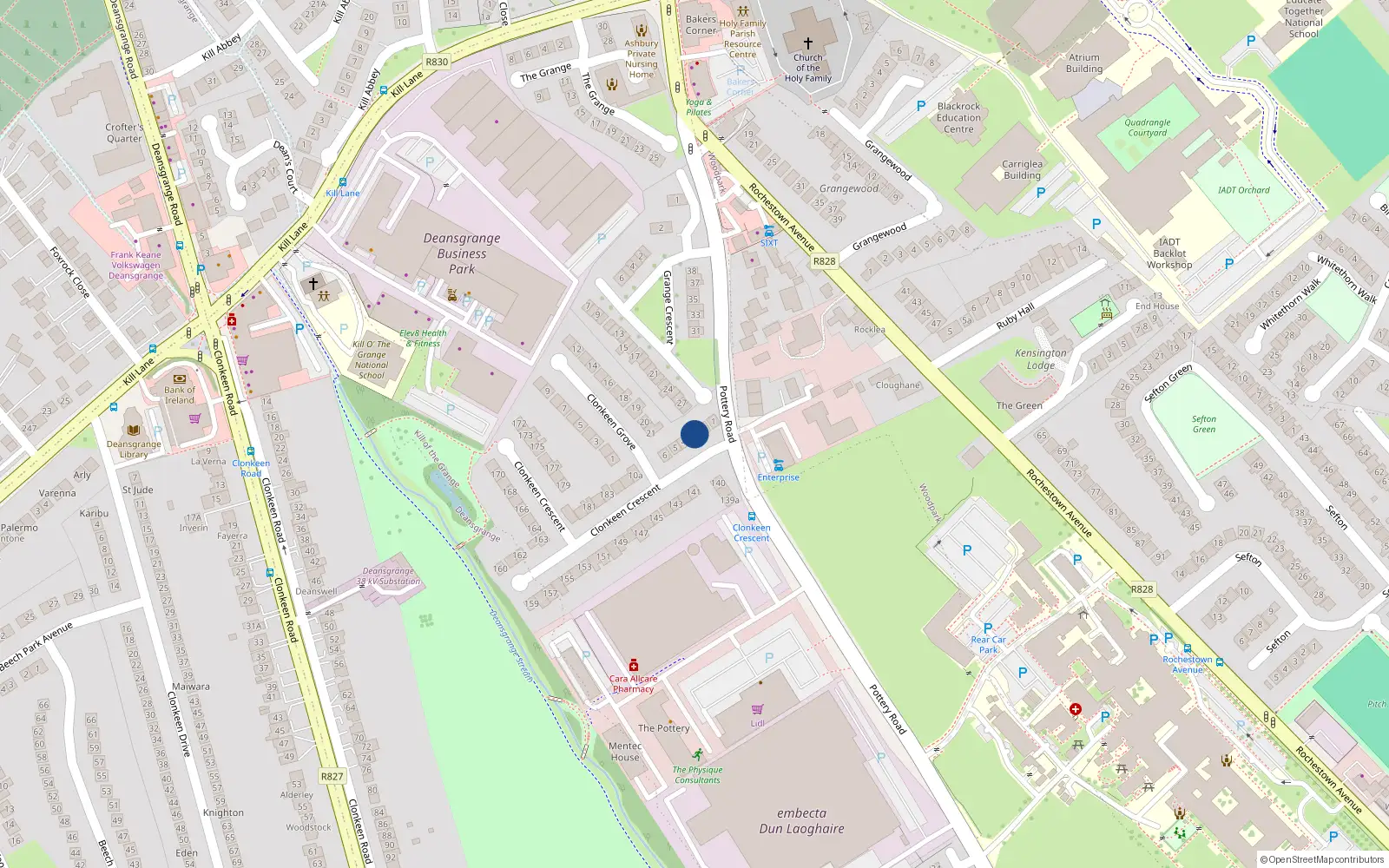 Overhead map showing the location of 3 Clonkeen Crescent, Dun Laoghaire