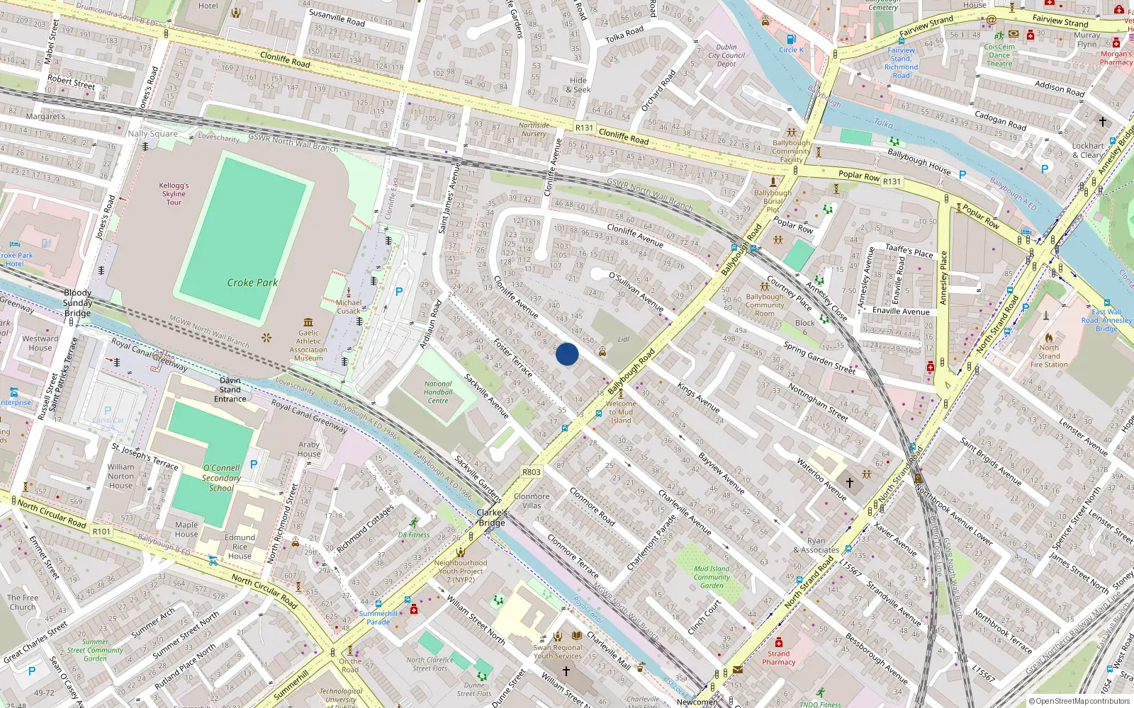 Overhead map showing the location of 3 Clonliffe Avenue, Dublin 3