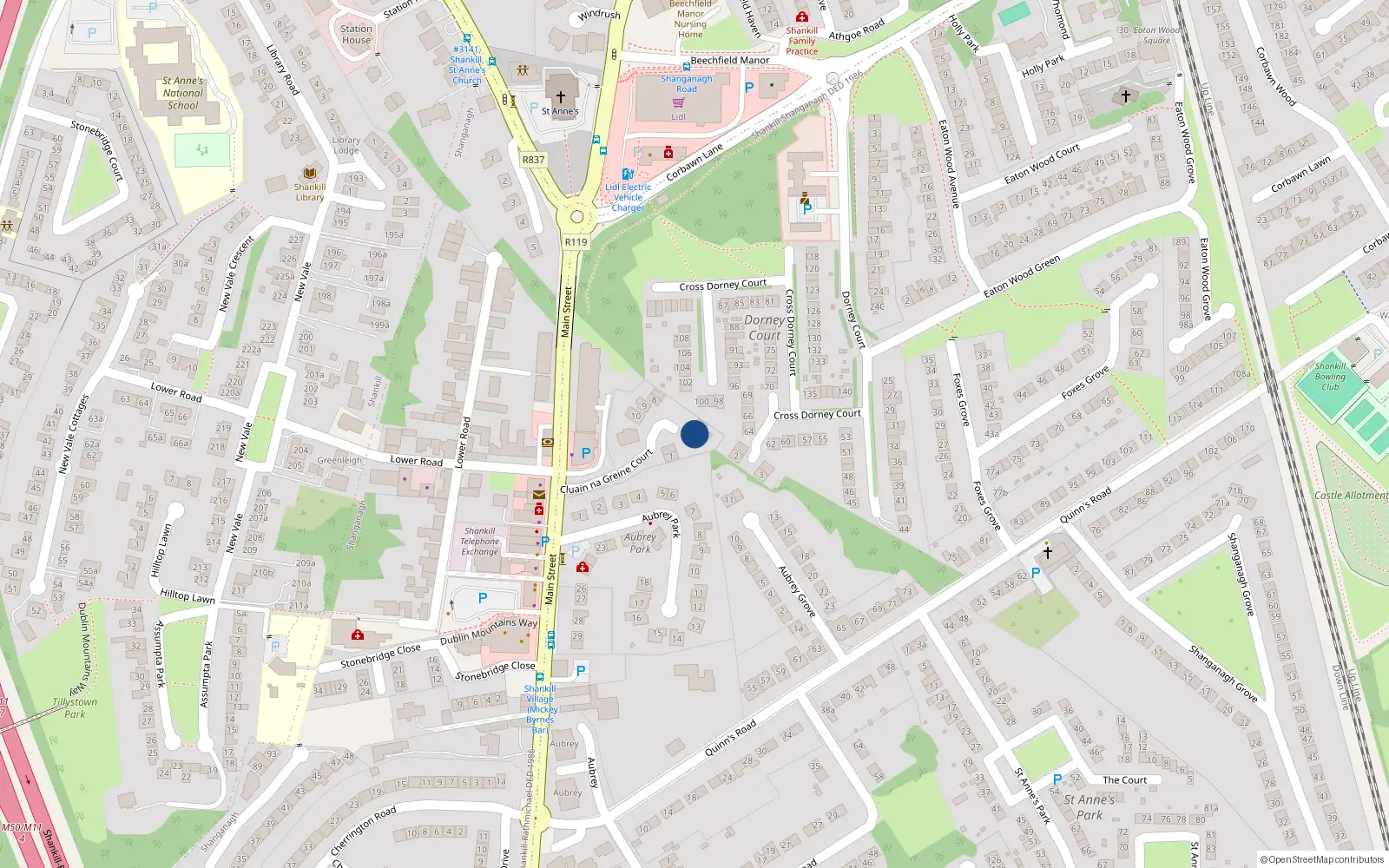 Overhead map showing the location of 3 Cluain Na Greine Court, Dublin 18