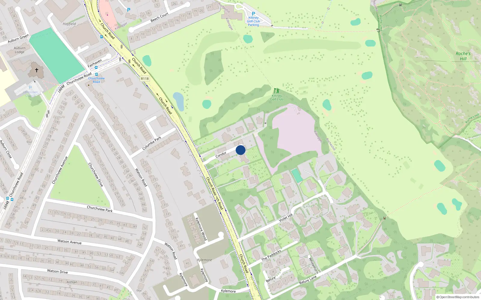 Overhead map showing the location of 3 Condor, Church Road, Killiney