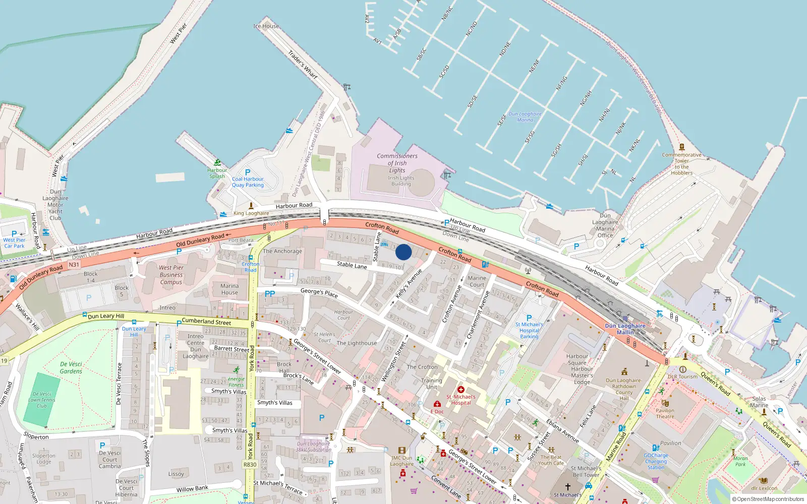 Overhead map showing the location of 3 Connaught Place, Dun Laoghaire, Dublin