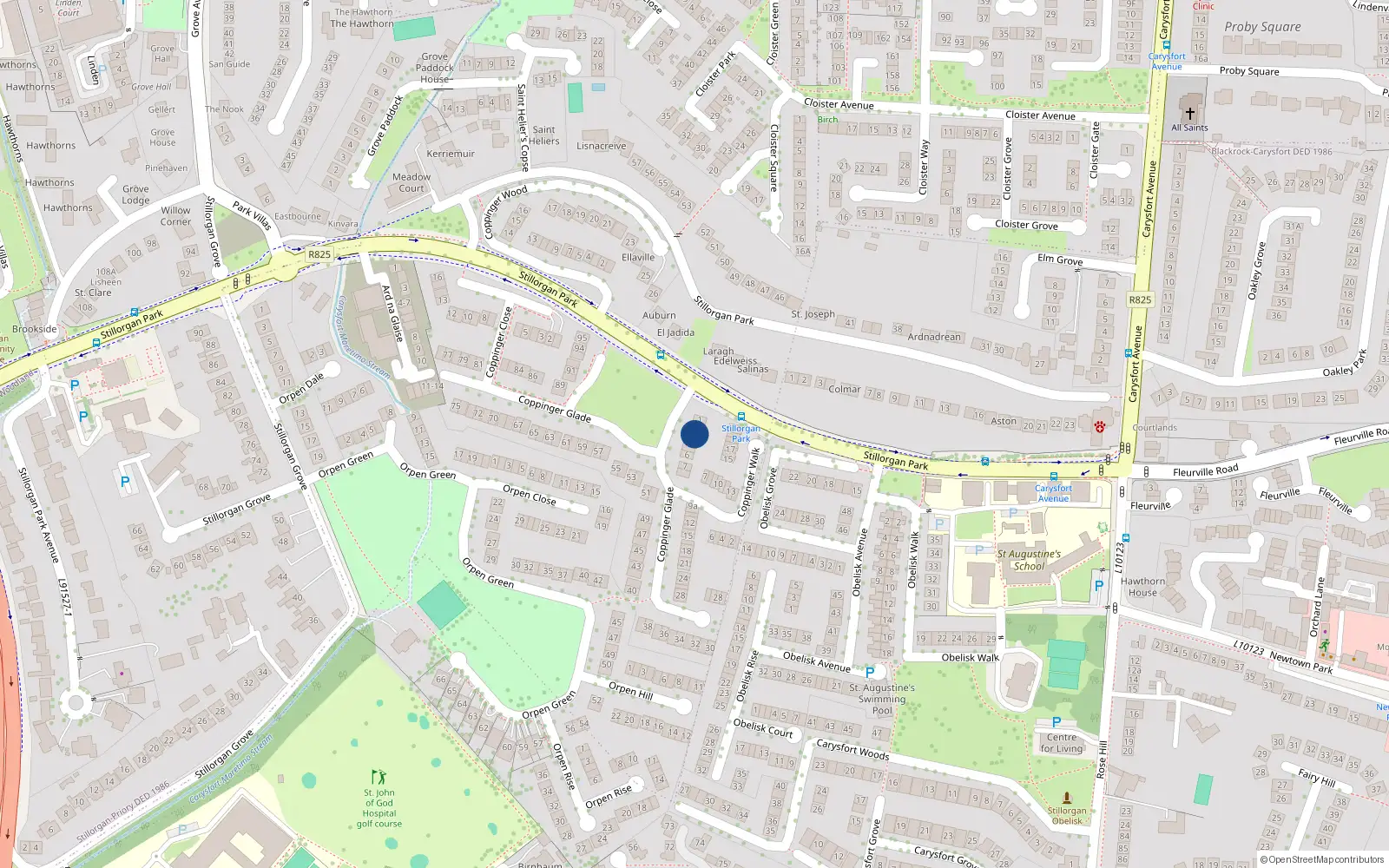 Overhead map showing the location of 3 Coppinger Glades, Stillorgan, Dublin