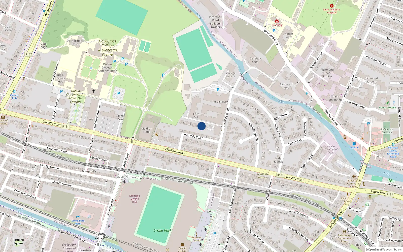 Overhead map showing the location of 3 Corn Mill Row, Dublin 3
