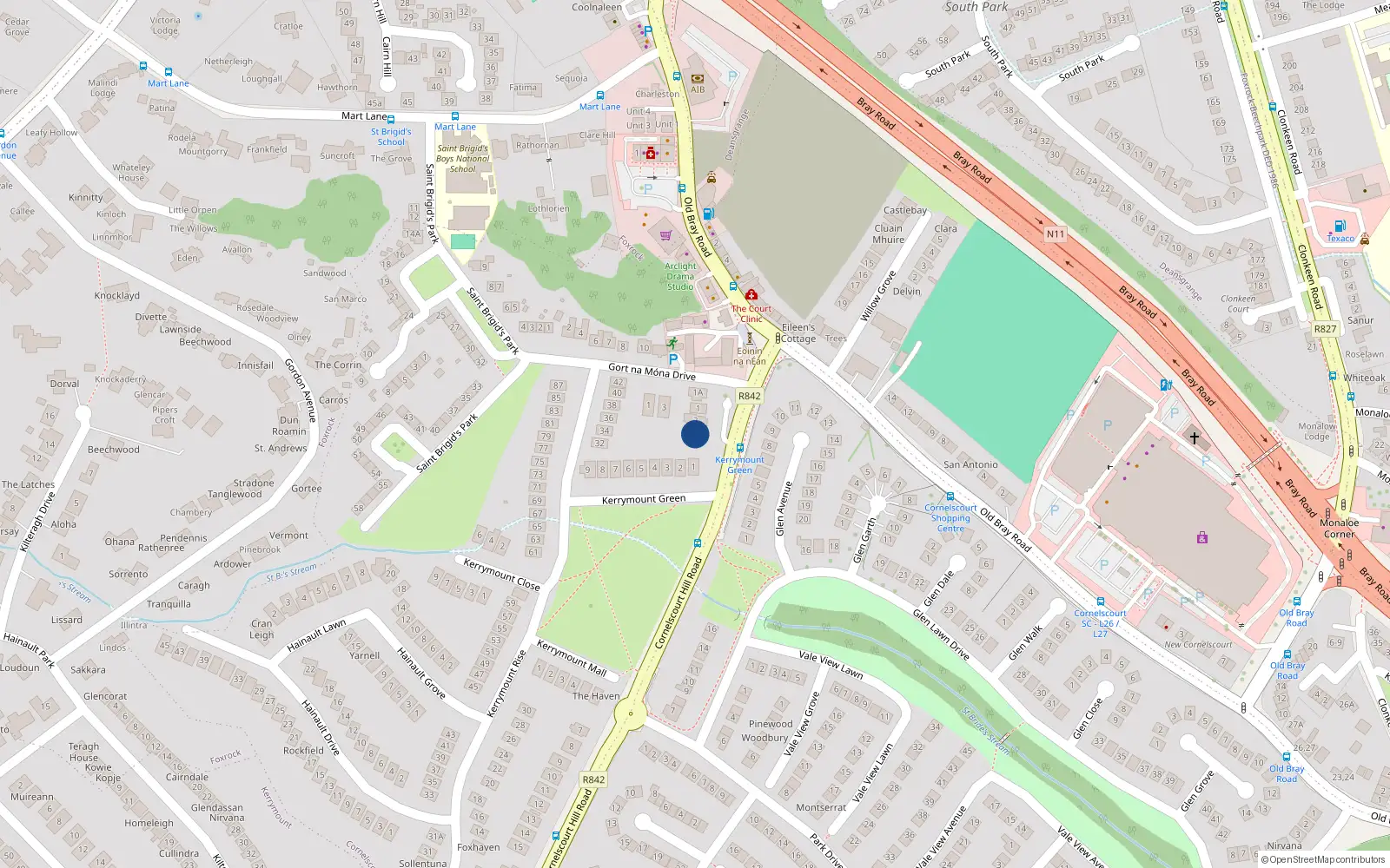 Overhead map showing the location of 3 Cornelscourt Hill Road, Dublin 18