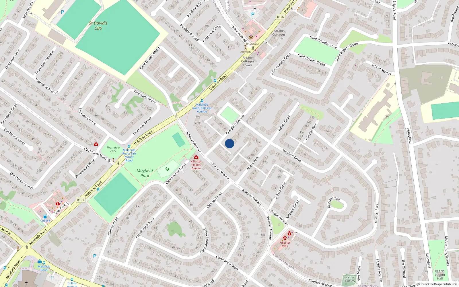 Overhead map showing the location of 3 Craigford Avenue, Dublin