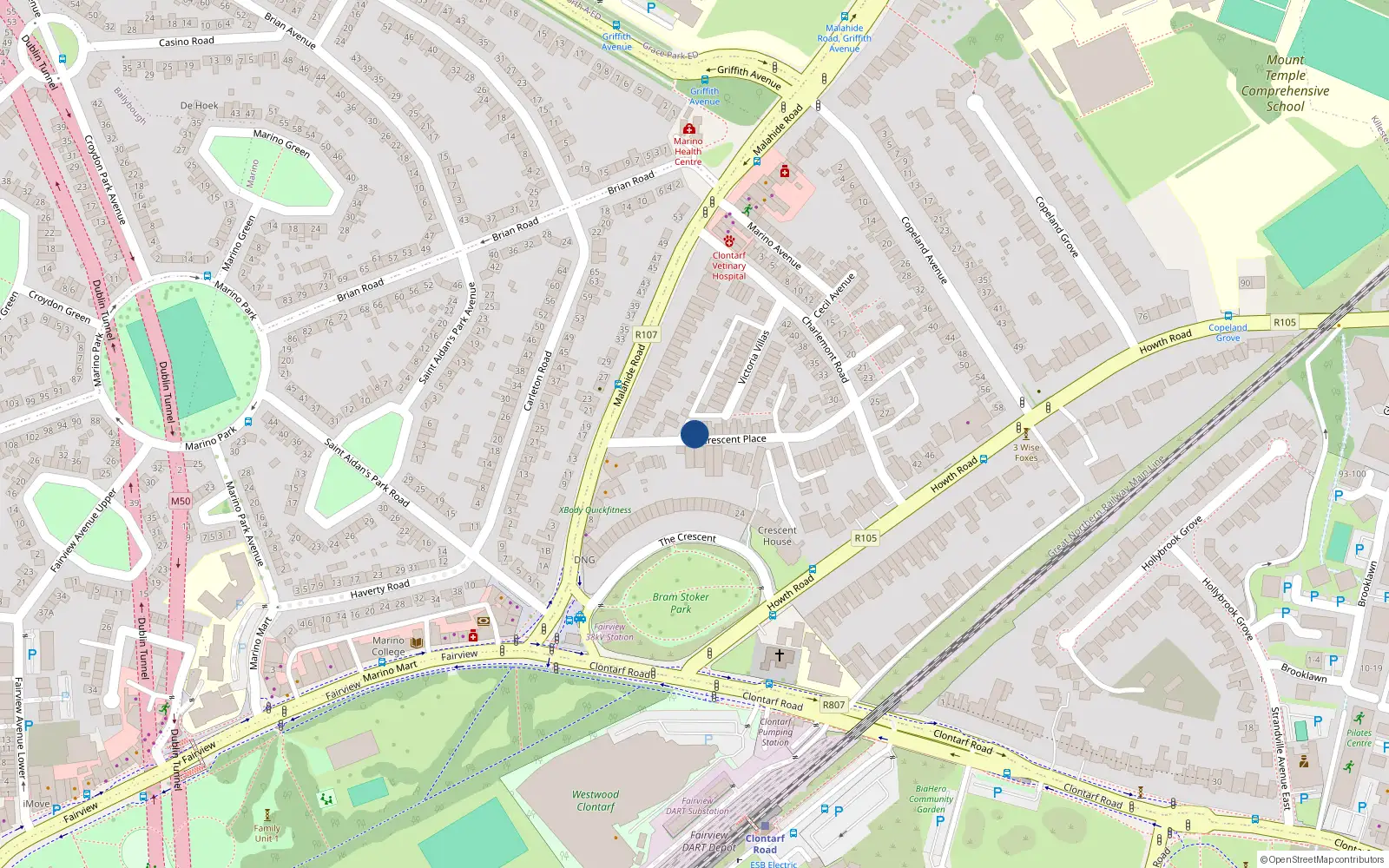 Overhead map showing the location of 3 Cresent Place, Fairview