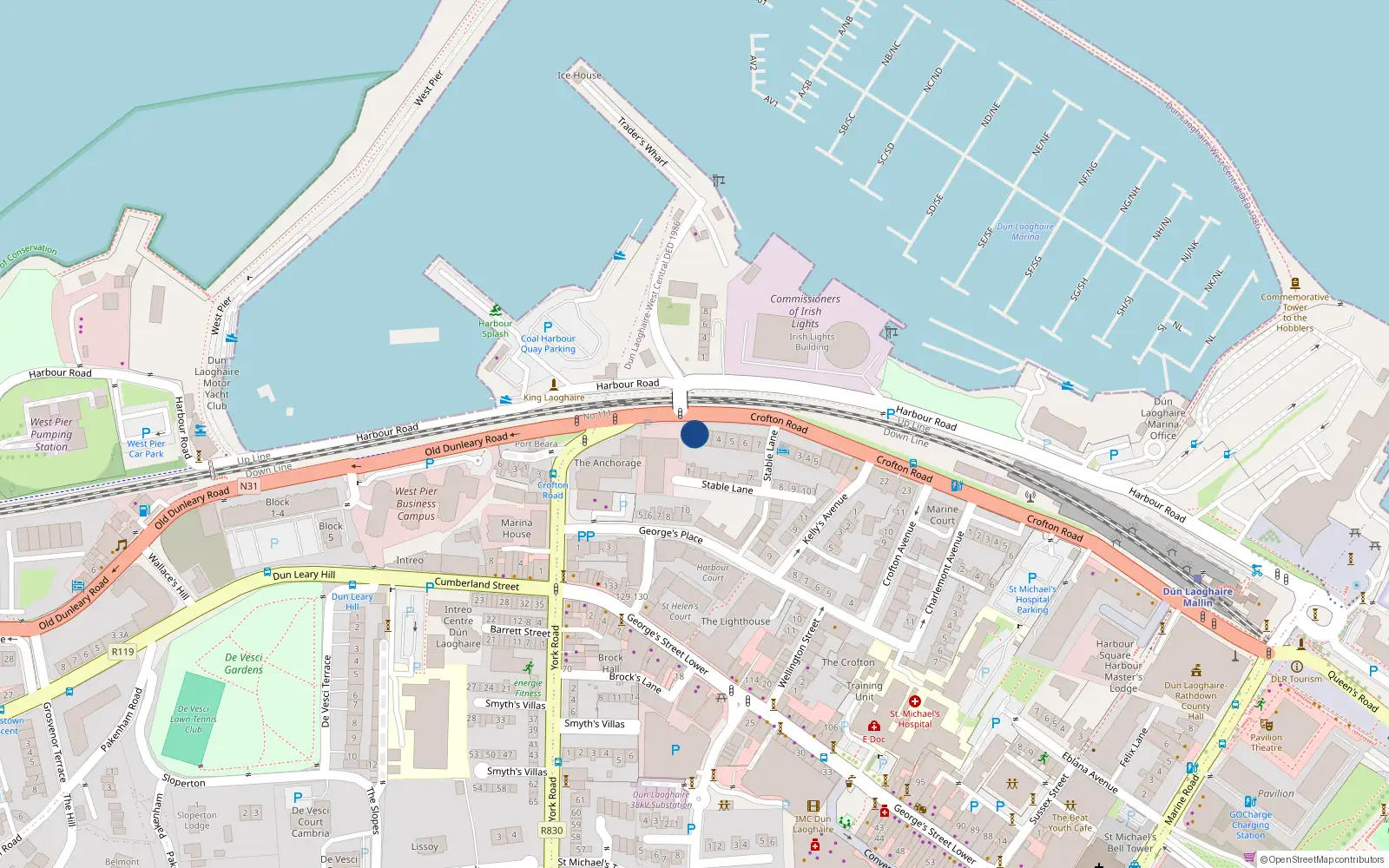 Overhead map showing the location of 3 Crofton Terrace, Crofton Road, Dun Laoghaire