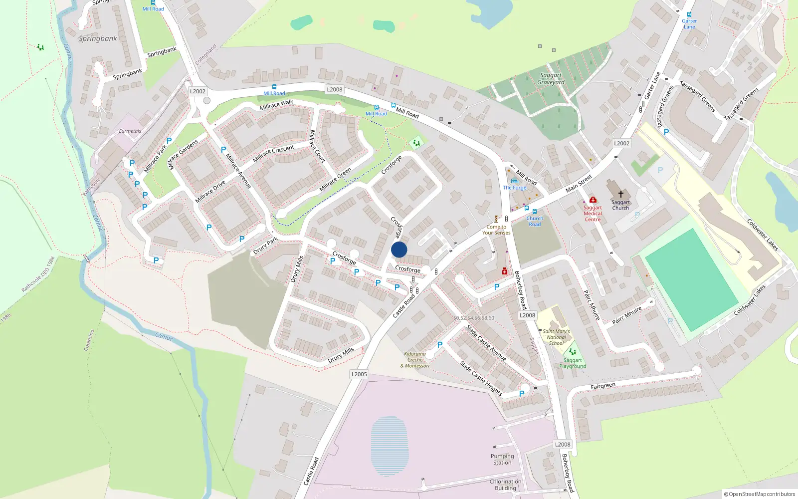 Overhead map showing the location of 3 Crosforge Close, Saggart
