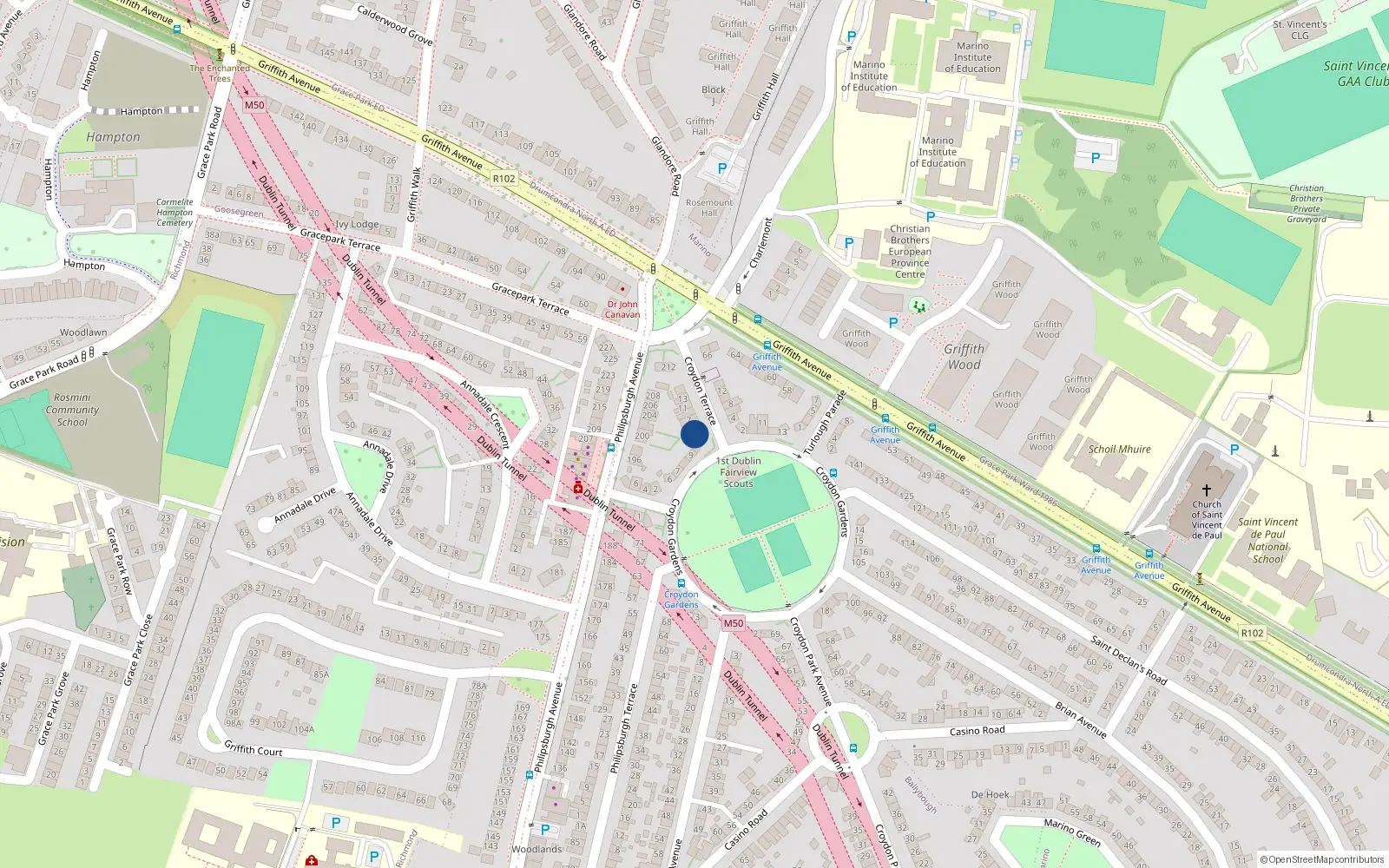 Overhead map showing the location of 3 Croydon Terrace, Dublin 3